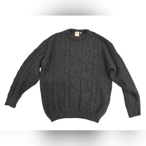 Aran Country Grey Cable Knit 100% Wool Crewneck Sweater Made In Ireland Sz XXL